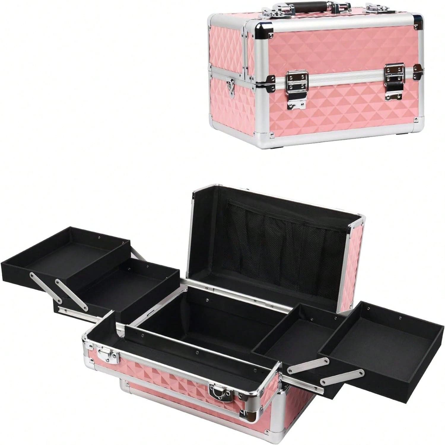Kalolary Trousse de Maquillage Portable avec 2 Plateaux verrouillables pour cosmétologue, Outils de Maquillage, Loisirs créatifs, Voyage (Rose)