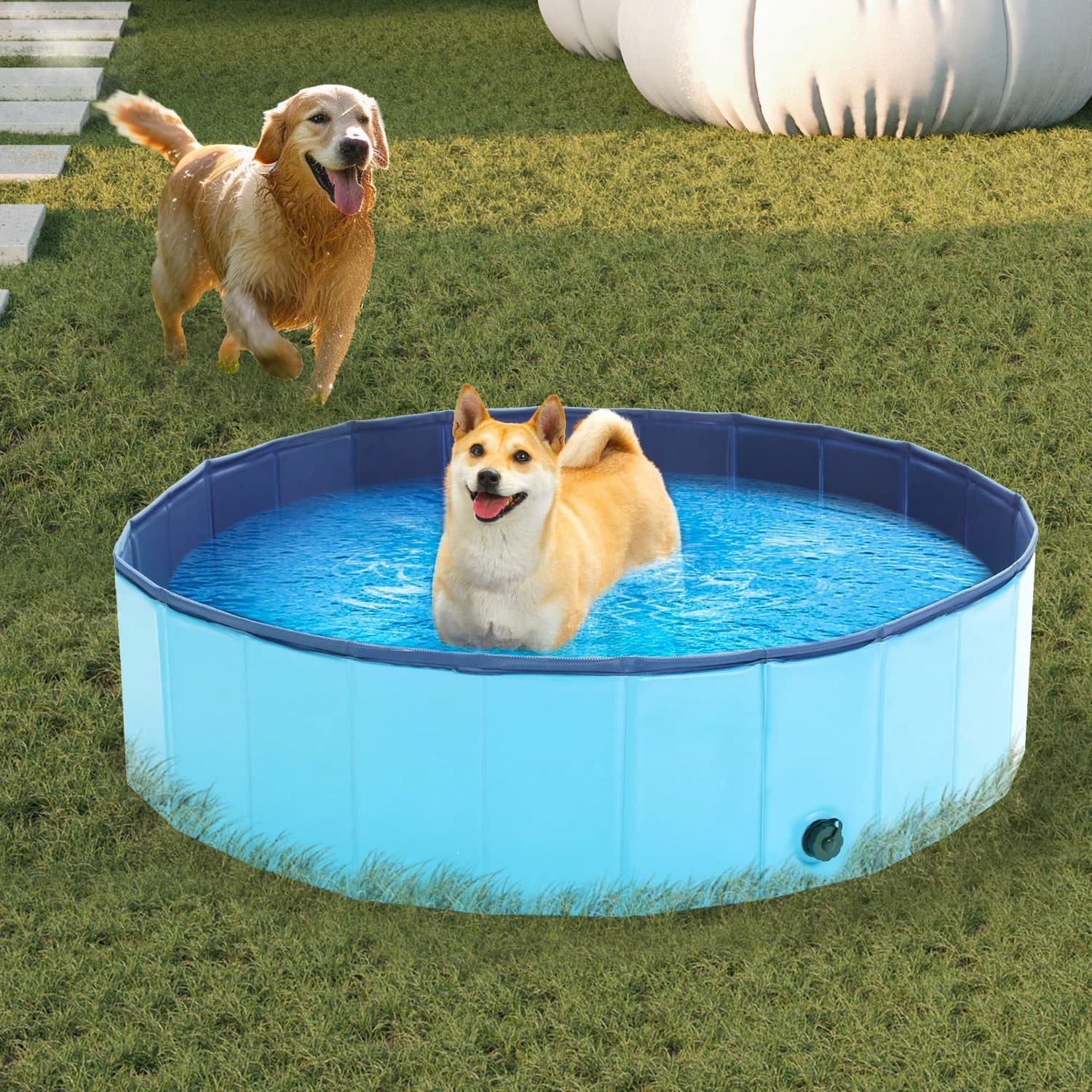PAWZ Road Piscine pliable multi-tailles pour chiens bleus, pataugeoire pliable, baignoire portable pour animaux de compagnie en plein air
