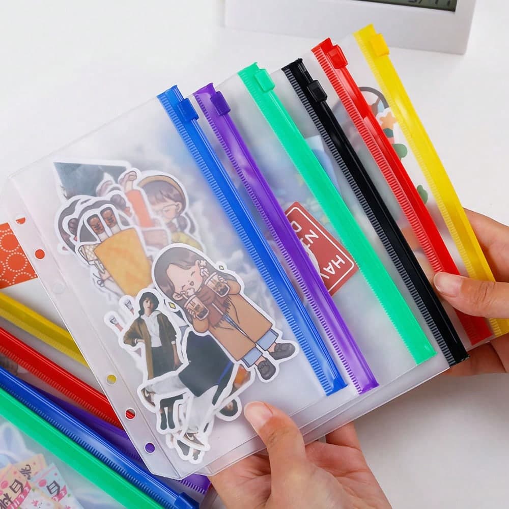 6/12 pièces A6 enveloppe de budget étanche en PVC adhésif à 6 trous pour espèces, cahier à fermeture à glissière et planificateur de voyage,